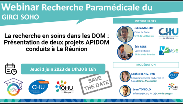 Webinaire Recherche en soins dans les DOM (La Réunion) le 01/06/23 à 14h30